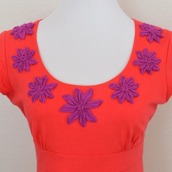 Boden Jersey Coral Dress Purple Flowers 6 - Picture 7 of 8